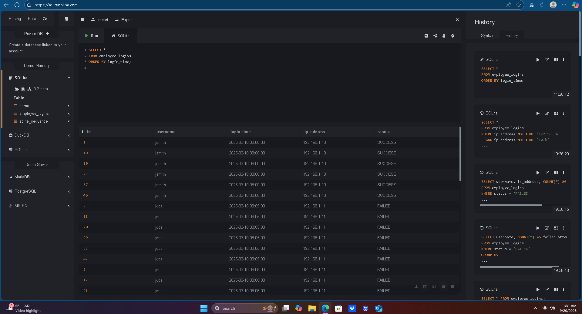 Screenshot 1 – All login records
