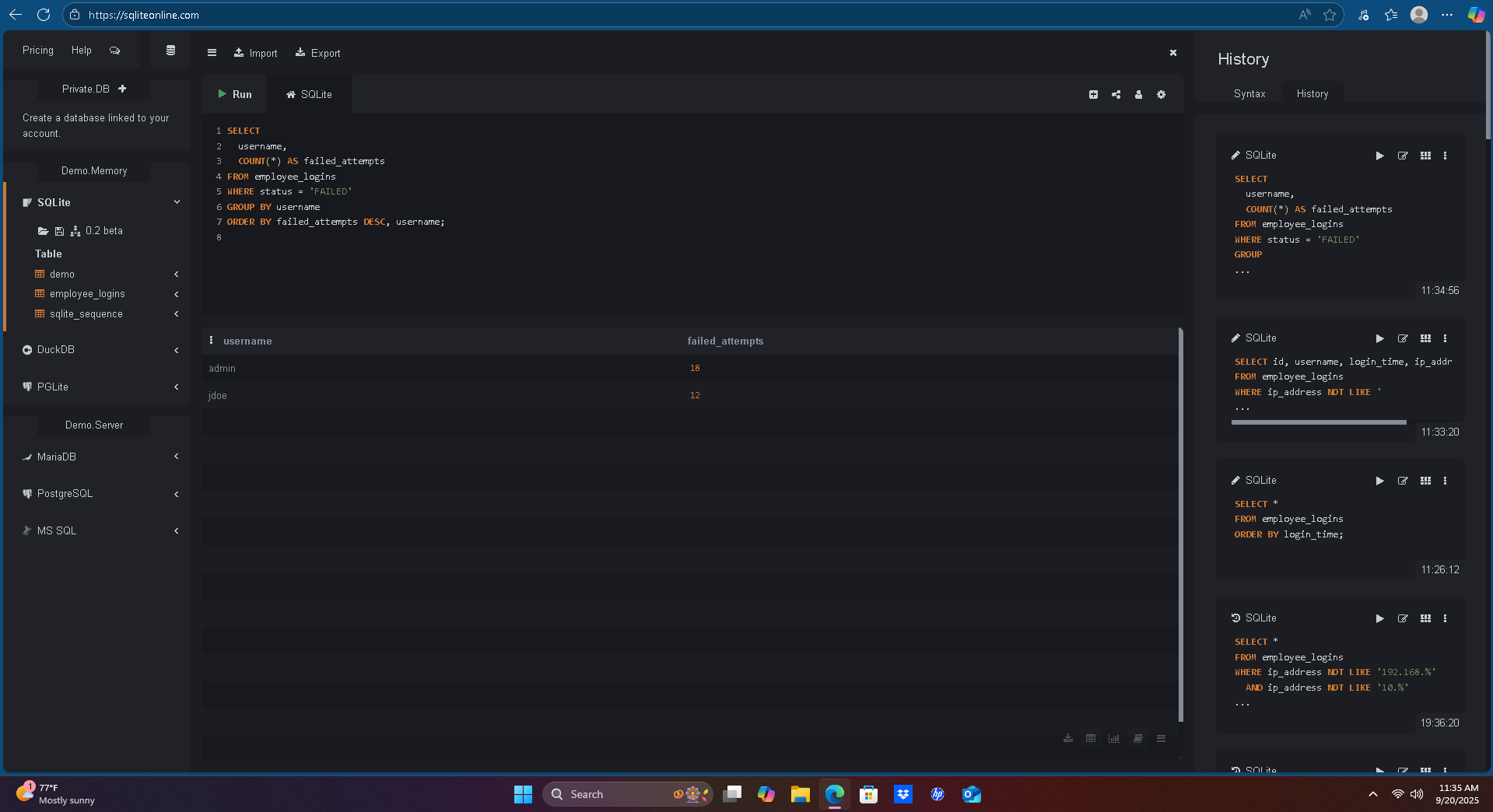 Screenshot 3 – Failed → Success sequence