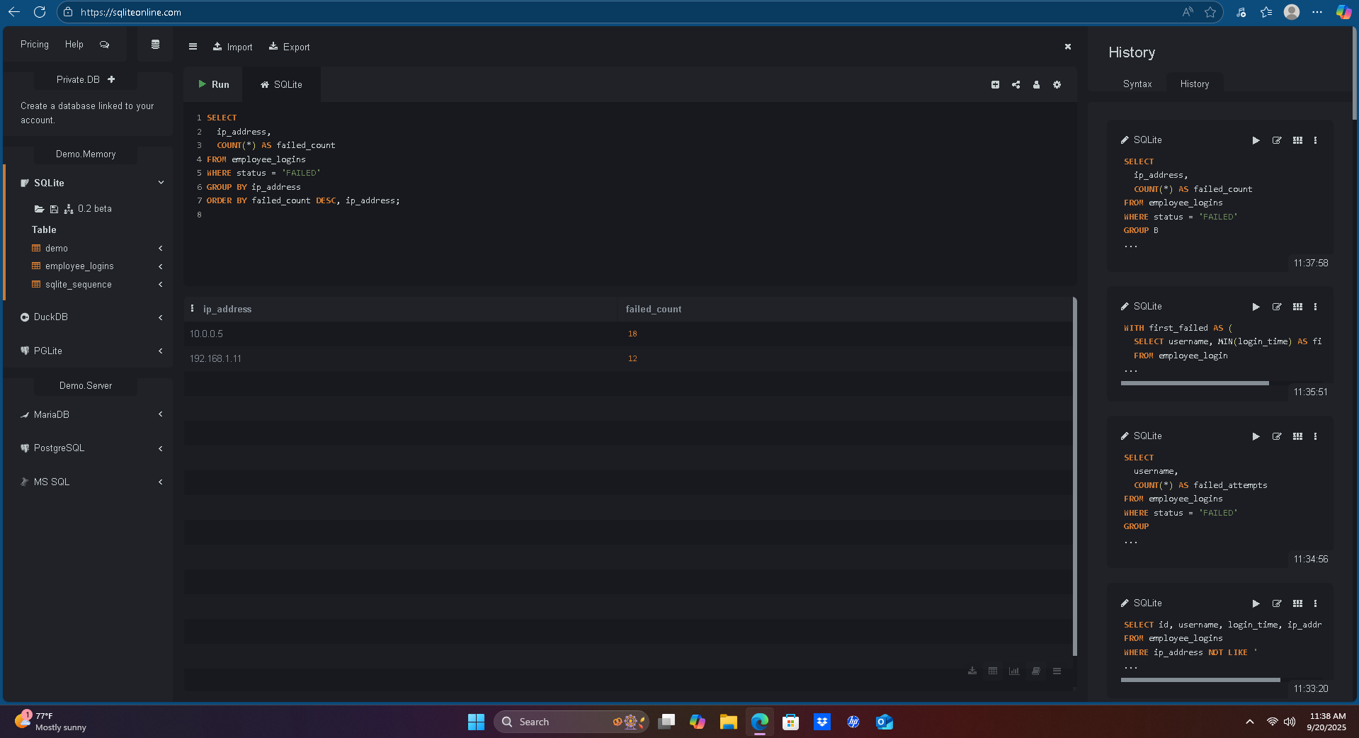 Screenshot 5 – Logins over time (by hour)